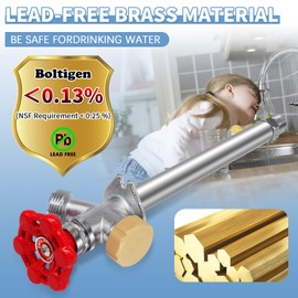 Boltigen 8inch Anti-Siphon Frost Free Proof Sillcock, No Lead Brass Outdoor Faucet Bib with Backflow Preventer, 1/2" Push-to-Fit Connector X 3/4 Inch Hose Bibb Spigot