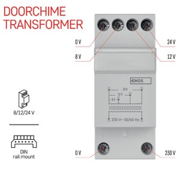 EMOS - Transformator für 2-Draht Türklingel - universaler Trafo 8 V, 12 V, 24 V - weißer Spannungswandler kompatibel mit Türgong P57101, P57102 - drahtgebunden, 0,3 A (8 W)