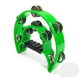 Tambourine for Adults, Handheld Tambourine with Metal Clamps, Tamborines Musical Instrument, Crescent Percussion Tambourine, Double Row Tambourine (Green)