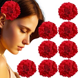 Voarge Set of 8 Girls Hawaiian Flower Hair Clips with Design for Women (Red)