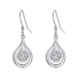 Women's Earrings 925 Sterling Silver Petals Shine Cubic Zirconia Stones Hanging Long Jewellery Thanksgiving Christmas Gift Hook Dangle Wedding Earrings for Women Girls, Silver, Zircon