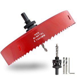 Hordion 203mm/8 inch Hole Saw Bi-Metal Saw Drilling Tool with Twist Drill Bit and L Hex Wrench for Cornhole Boards Wood Plasterboard Plywood Plastic,Red