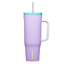 Corkcicle Cruiser Insulated Tumbler with Handle and Straw, Purple Dolphin, 40 oz – Reusable Water Bottle Keeps Beverages Cold for 20 Hours, Hot for 9 Hours – Cupholder Friendly