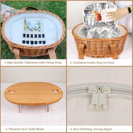 Hap Tim Insulated Wicker Picnic Basket  for 2/4 Persons with Foldable Wine Table and Cutlery Service Kits, Perfect for Couples Gifts, Wedding Gifts, Valentine's Day Gifts#Outdoorfun:_Green_4 person 