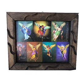 Los 7 Arcangeles Imagen Cuadro Rustico 9"x11" Seven Archangels Wooden Rustic Frame, New