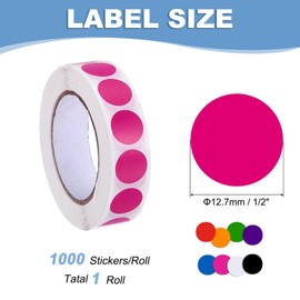 PATIKIL Colored Dot Stickers, 1/2" Round, 1000 Pcs Fluorescent Pink Color Coding Labels