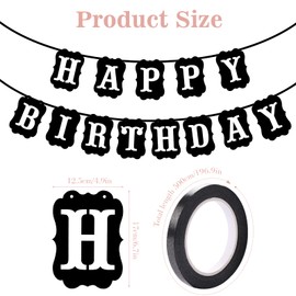 Vin beauty Happy Birthday Banner for Kids Women Men, Black Happy Birthday Sign Happy Birthday Garland Happy Birthday Hanging Decorations Supplies for Boys Girls Women Men (Black)