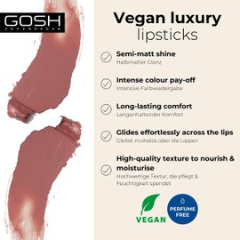 Gosh Luxury Nude Lipstick with Light Shimmer, Intense Nude Tones for Natural Results, Moisturises Soft Lips, Long-lasting, Fragrance-Free & 100% Vegan, 003 Stripped