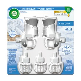 Airwick Scented Oil Crisp Linen, Infused with natural Essential Oils, 2 Warmers/Diffuseurs+5 Refills/Recharges Total 100ml.