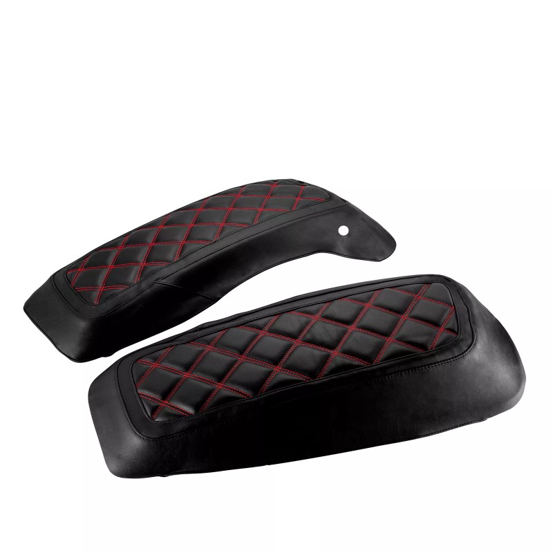 21ST Red Diamond Stitching Leather Saddlebag Lid Covers for Harley