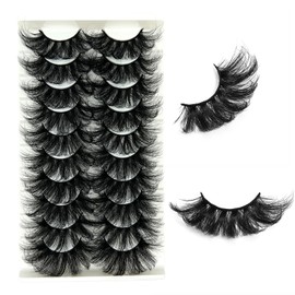loladook 25 mm Lashes Mink Fluffy 3D Volume Mink Lashes Thick Big Long Fake Lashes Pack 25mm Dramatic Faux Mink False Eyelashes 10 Pairs
