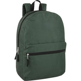 Classic 17 Inch Backpack with Adjustable Padded Shoulder Straps - Color: green, Size: One Size