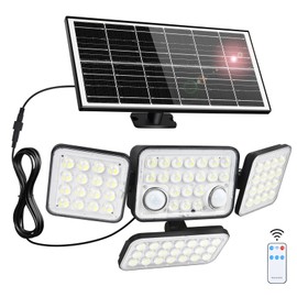 Aialun Solar Security Lights Outdoor with Dual Motion Sensor, 8500K 292 LEDs 4 Heads Split Solar Flood Lights with 16.4ft Cable&Remote Control, 3 Mode Flood Wall Lights for Backyard, Garage-1 Pack