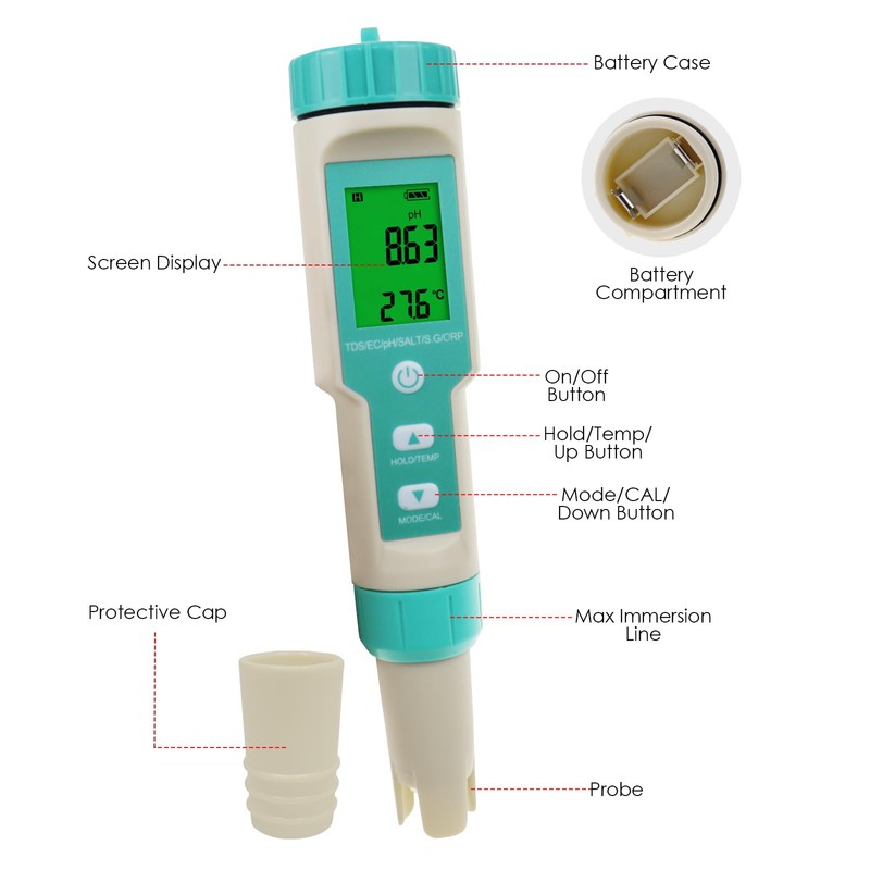 DANOPLUS 7 in 1 Water Quality Tester, Multifunctional pH TDS