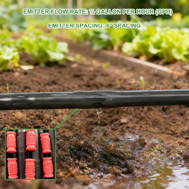 1/4" Irrigation Dripline Tubing 6 Inch Emitter Spacing 100 Ft