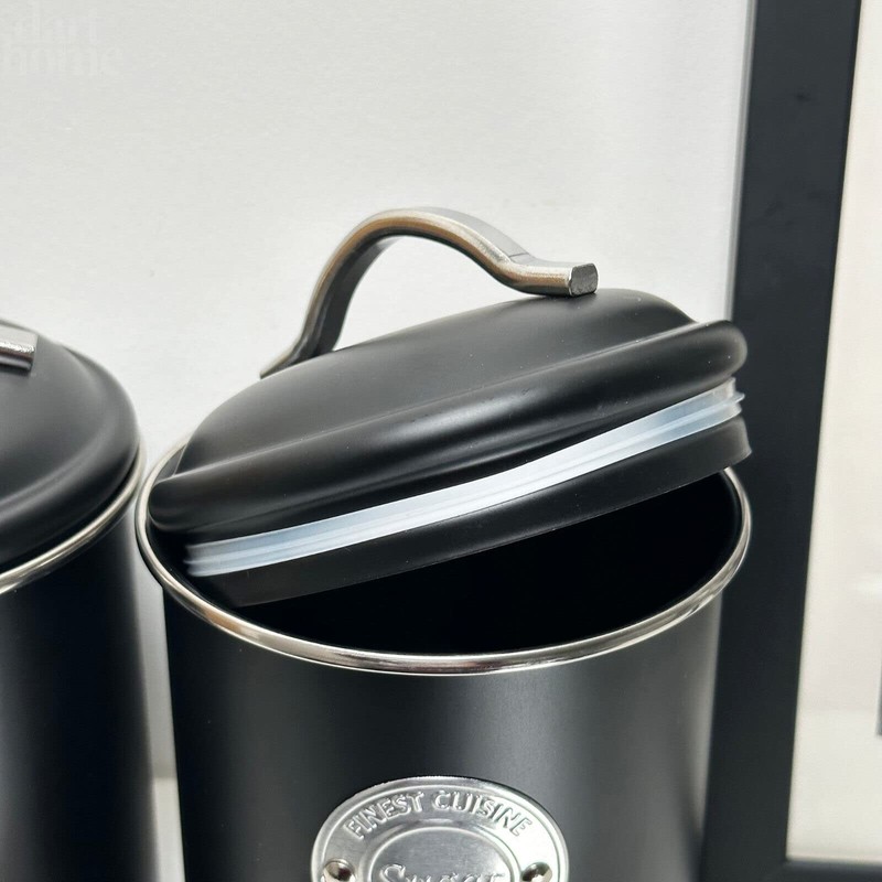 Darthome Black Tea Coffee Sugar Canisters Metal Airtight Lid Kitchen
