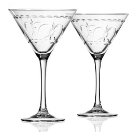 Rolf Glass Fleur De Lis Martini Glass 10 Ounce - Set of 2 Stemmed Martini Glasses - Lead-Free Glass - Diamond-Wheel Engraved Cocktail Glasses - Made in the USA