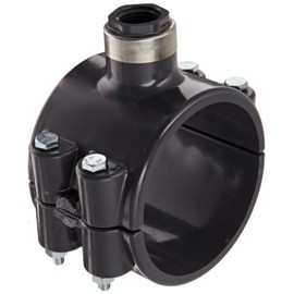 Spears 867-SR Series PVC Clamp-On Saddle with EPDM O-Ring, Zink Bolt, Stainless Steel Reinforced Outlet, Schedule 80, 3" IPS OD x 1/2" NPT Female