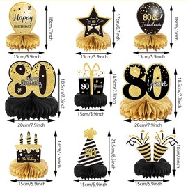 9 Pieces 80th Birthday Decoration 80 th Birthday Centerpieces for Tables Decorations Cheers to 80 Years Honeycomb Table Topper for Men and Women Eighty Years Party Decor Supplies