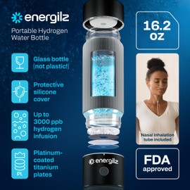 Energilz Hydrogen Water Bottle | Large 16.2 oz (480 ml) Hydrogen Water Bottle Generator 3000ppb | Hydrogenator Machine | SPE/PEM Hydrogenated Ionizer Generator (Black w/Gray)