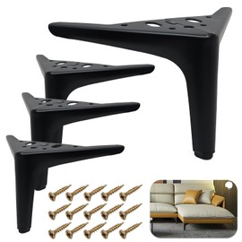 RUENXG 4PCS Black Metal Furniture Legs 4.73" Heavy Duty Replacement Feet for Sofa/Bed/Cabinet/Dresser - Universal Fit with Anti-Slip Base & Scratch-Resistant Coating