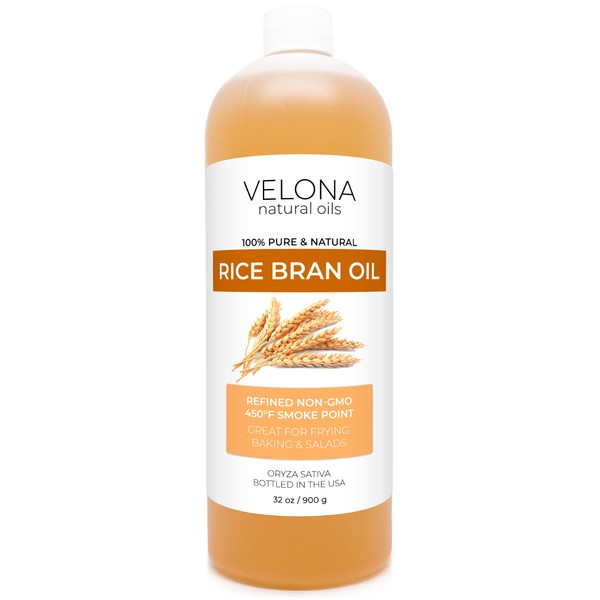 velona Rice Bran Oil 32 oz | 100% Pure and Natural Carrier Oil | Refined, Cold Pressed | Cooking, Face, Hair, Body & Skin Care | Use Today - Enjoy Results