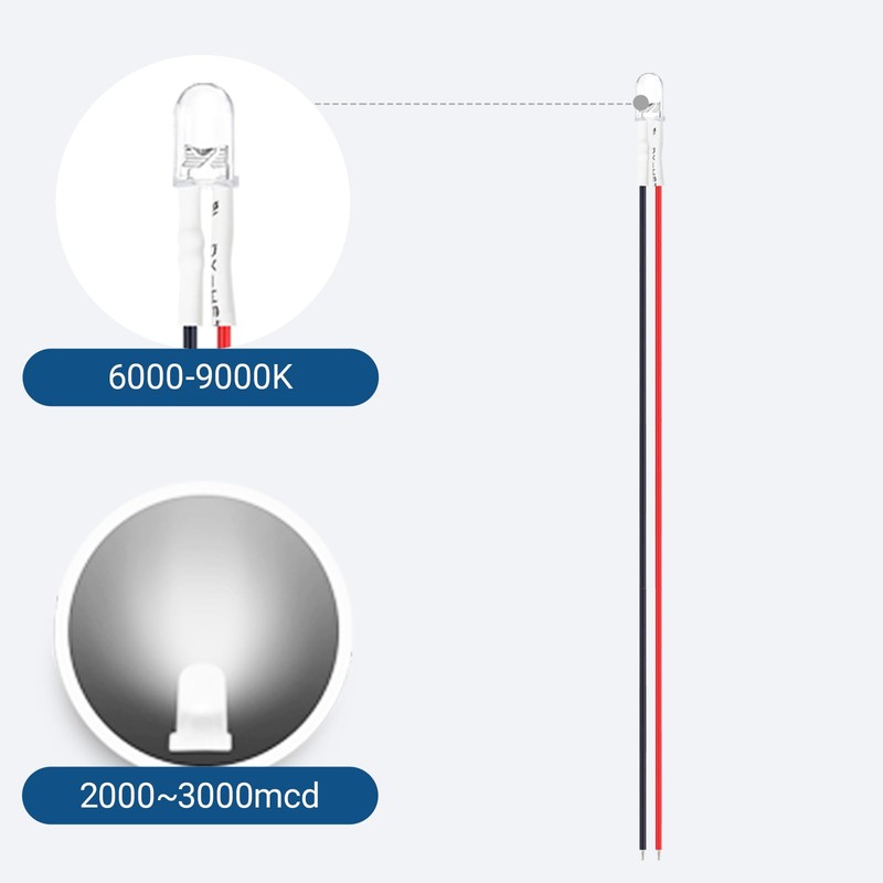 OWOFYDR 12V 5MM Pre Wired Led Light Emitting Diodes,White Micro