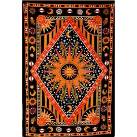 ModTradIndia - Celestial Sun Moon Stars Planet Tapestry, Indian Hippie Wall Hanging, Bohemian Bedspread, Mandala Cotton Dorm Decor Beach blanket