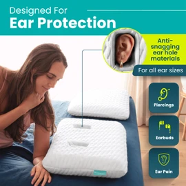 BLISSBURY Ear Pillow with Hole for Sleeping & Recovery | Piercing Pillow | Adjustable Memory Foam Design with Holes for chondrodermatitis CNH | Piercing Support for Side Sleepers