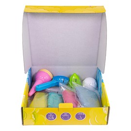TUBAN Fluffy Sand Set – Ice Cream Shop 4 x 70 g – Colors: Green, Pink, Yellow, Blue – 4 Molds – Ice Cream Scoop – Play Sand for Children – Lightweight