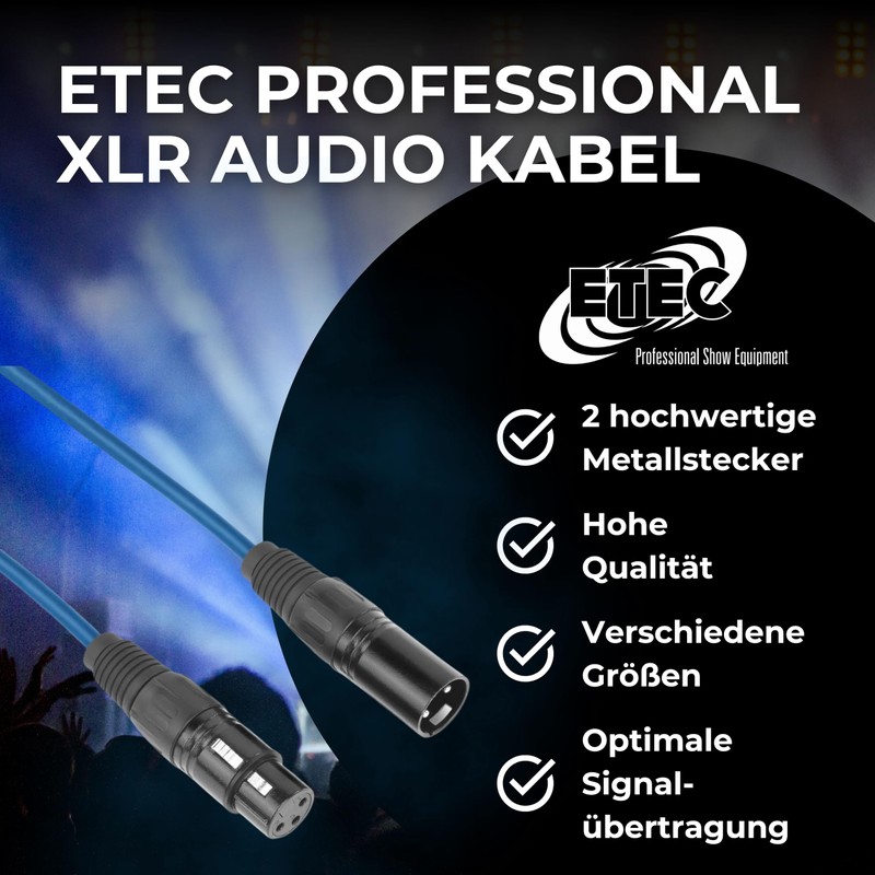 ETEC Professional XLR Audio Cable 1.5 m Microphone Cable Blue