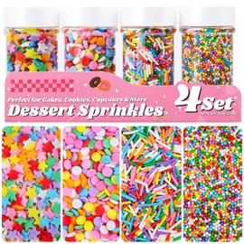 Rainbow Sprinkles Edible Dot Sprinkles, 11.3oz/320g Ice Cream Sprinkles with Nonpareils Star Confetti Jimmies, 4 Jars Colorful Set for Cakes Cupcakes Cookies
