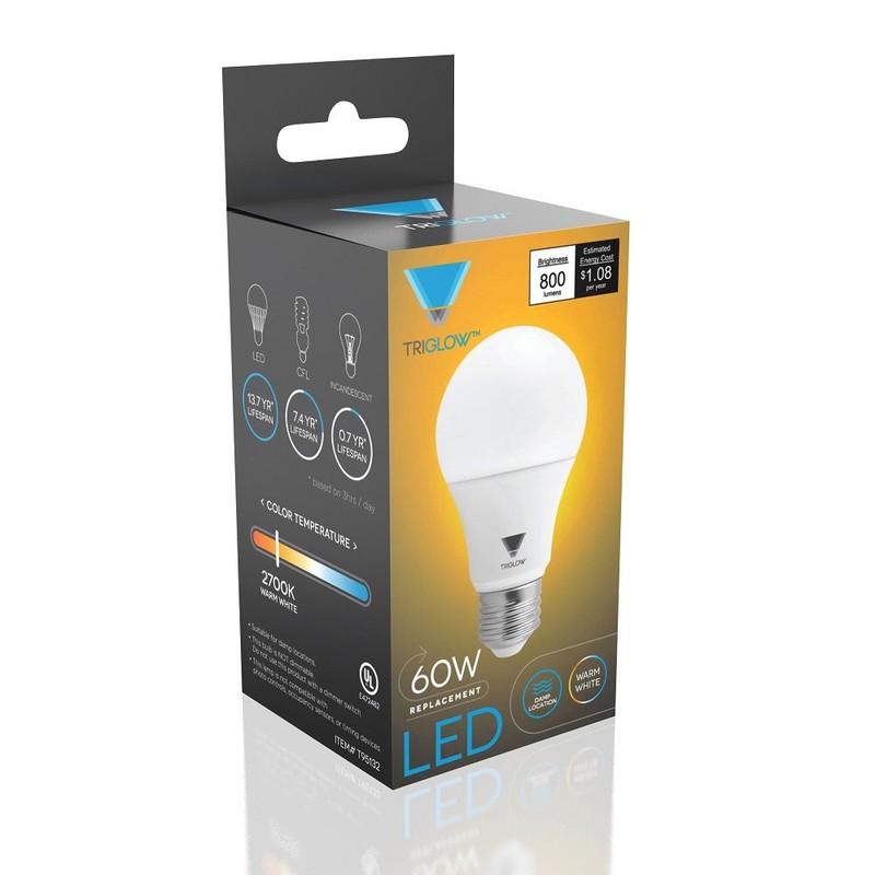 Triglow T95132-6 LED A19 Bulb 9-Watt (60W Equivalent) Soft White