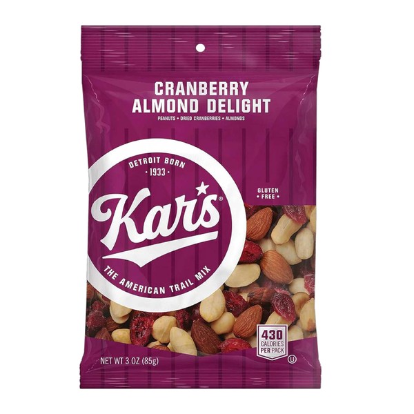 Kar’s Nuts Cranberry Almond Delight Trail Mix, 3 oz Individual Snack Packs - Bulk Pack of 42, Gluten-Free Snack Mix