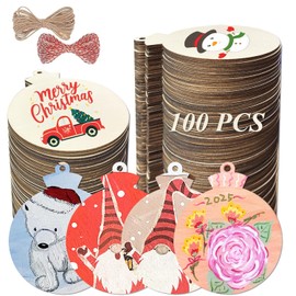 FCDECOR 100PCS Christmas Wooden Ornaments Unfinished, 4" x 4.9" DIY Christmas Crafts for Kids Wood Slices DIY Crafts Supplies for Girls Adults, Xmas Ornaments Holiday Decoration