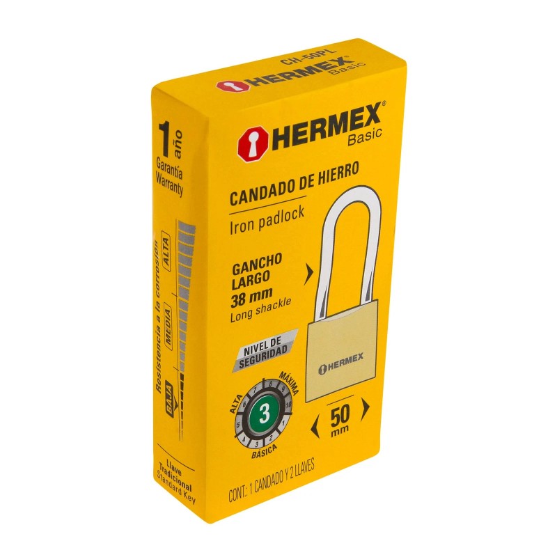 Hermex CH-50PL 50 mm long, brass colored iron padlock, box