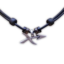 Hana Lima 1 of 12 Zodiac Signs on Adjustable Horoscope Leather Necklace, Surfer Chain, Pewter