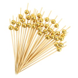 MAEXUS Cocktail Skewers 12 cm, Pack of 100 Finger Food Skewers Finger Food Toothpick Wood, Reusable Antipasti Sticks Made of Bamboo, Fruit Skewers for Decorative Cocktail Skewers - Gold