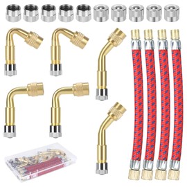 Set of 20 Valve Extension Car Valve Set, 45° 90° 135° Tyre Valve with 4 Pieces 130 mm Rubber Valve Extension 10 Metal Caps and Plastic Boxes, Car Valve Adapter for Motorcycle, Bicycle, Scooter