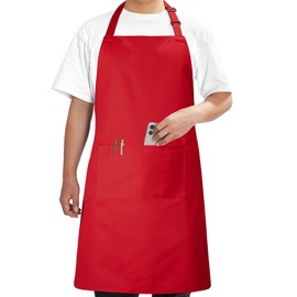 Syntus Chef Apron for Men Women Kitchen Cooking Apron with Pockets, Adjustable Bib Aprons Stain Resistant, 1 Pack Red