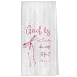 GCFET Coquette Christian Kitchen Towels - Pink Bow Bible Verse Decorative Waffle Dish Towels, Christian Gifts Hand Towel, Bible Gifts Tea Towel, 16x24 Inch