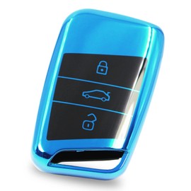 Car Key Case for 3-Button Car Key TPU Protective Case Chrome High Gloss Key Cover Car Accessories VD (Chrome Blue)