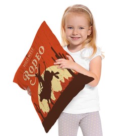 Beabes Cowboy 18x18 Decorative Throw Pillow Cover Retro Western Cowboy Bull Desert Sunset Double-Sided Couch Pillow Case Accent Cushion Covers for Home Sofa Bedroom Car Office