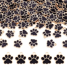 EEE ELECRELIVE 100Pcs Dog Cat Paw Print Charms Black Enamel Animal Puppy Charms Cartoon Footprint Pendants 17.5x16mm for DIY Necklace Bracelet Keychain Earring Making