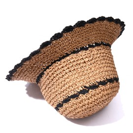 boderier Straw Hats for Women,Beach Hats for Women,Color Trimmed Straw Sun Hat Womens Floppy Straw Bucket Hat Beach Accessories for Women (Brown Black)