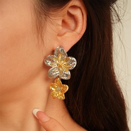 Double Flower Dangle Earrings for Women Cubic Zirconia Galsang Flower Earrings Imitation Pearl Floral Earrings Cute Statement Jewelry Gifts