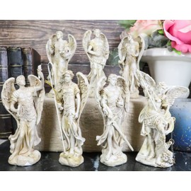 Ebros Ivory Colored Orthodox Christian Church Seven Archangels Statue Set 5"Tall Michael Gabriel Raphael Sealtiel Barachiel Uriel Jegudiel Collectible Figurine Set