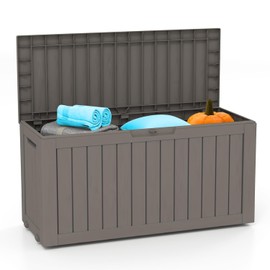Yardgrace 75 Gallon Lockable Deck Box, Waterproof & UV Resistant Outdoor Storage Box for Patio Furniture, Garden Tools, Pool Accessories(Light Brown)