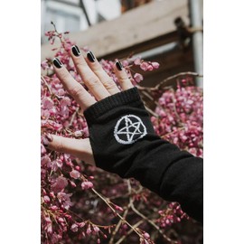 Ro Rox Pamela Man Knitted Fingerless Gloves Pentagram Gothic Wicca, black