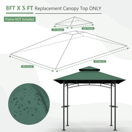 OIPUNSHLE Grill Gazebo Replacement Canopy Top, 5'x8' Double Tiered Replacement Canopy Roof, Grill Shelter Cover Roof Fit for Gazebo Model L-GG001PST-F (Green)